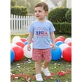 thumbnail image 5 of BemeyourBBs Kids Toddler Baby Boys 4th of July Outfit Patriot Independence Day Clothes Short Sleeve Letters Firework Print T-shirt with Plaid Shorts Set Toddler Boys Summer Outfit, 5 of 9