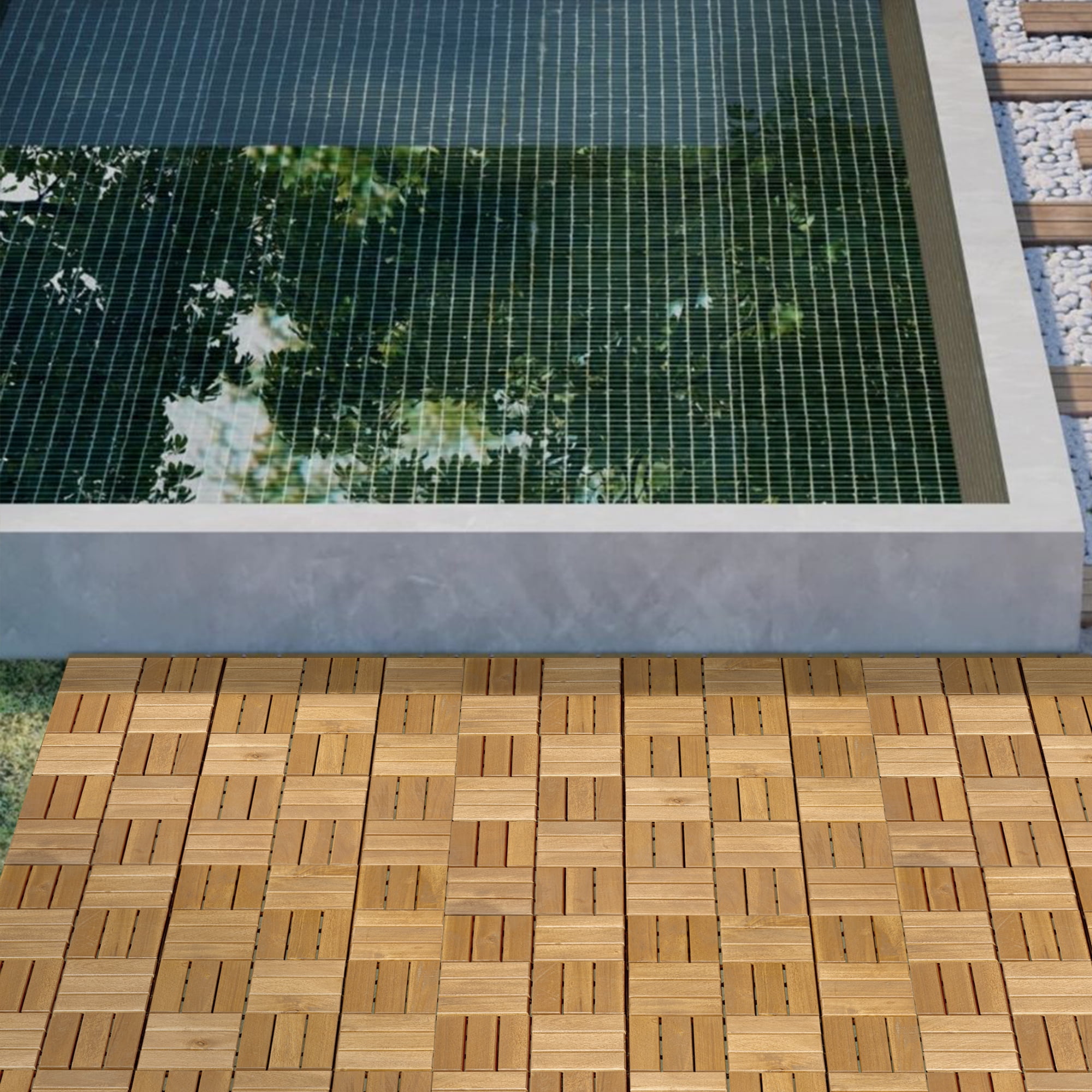 Miniyam 20 PcsInterlocking Deck Tiles, Acacia Solid Wood, 12x12 inch, Outdoor Garden, Natural