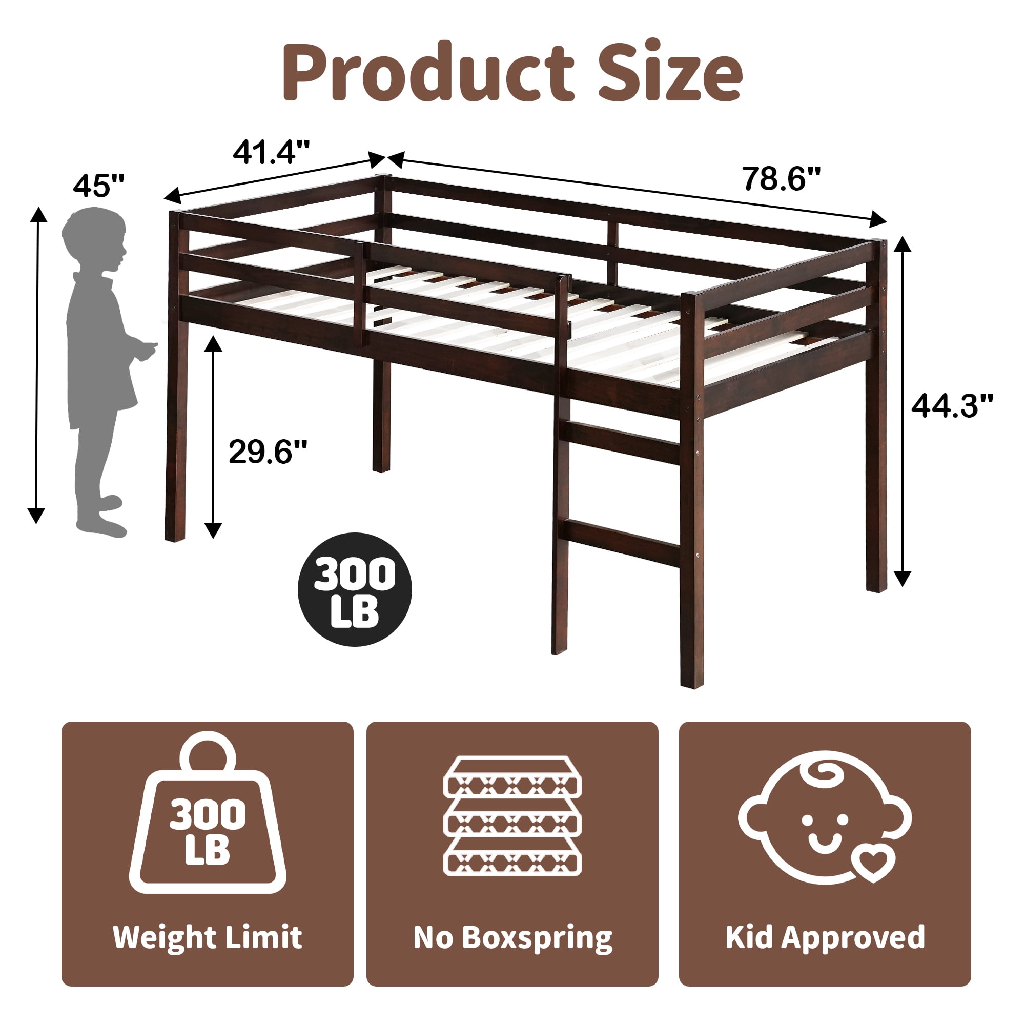 Alvantor Twin Size Kids Loft Bed with Stairs and Espresso Finish