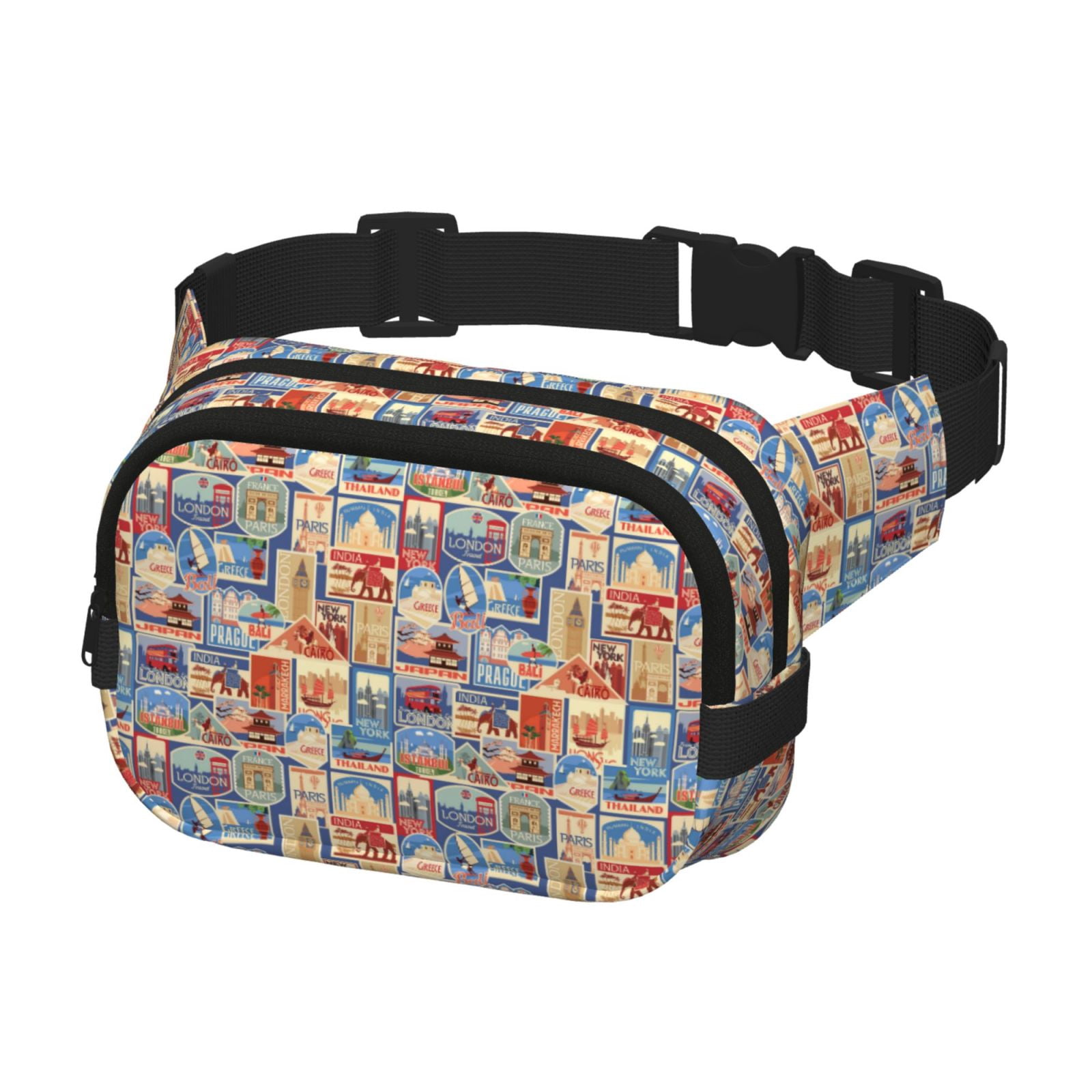 Picia Set Of Travel Vintage Print Square Double-Layer Waist Bag Mini Adjustable Waist Belt Bag Exercise Running Travel Hiking