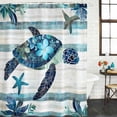 thumbnail image 2 of Xipuska Teal Blue Coastal Shower Curtain - Water Repellent Fabric Shower Curtains Washable, Retro Stripe Botanical Beach Turtle Decorative Polyester Cloth Bathroom Curtains Modern Bath Decor 72"x78", 2 of 6