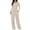 Beige, variant on Women's Casual Two Piece Set, Slim Fit U Neck Long Sleeve Top and Wide Leg Pants, Elastic Drawstring Waist Set, Sporty Matching Outfit, Athleisure Set Beige L
