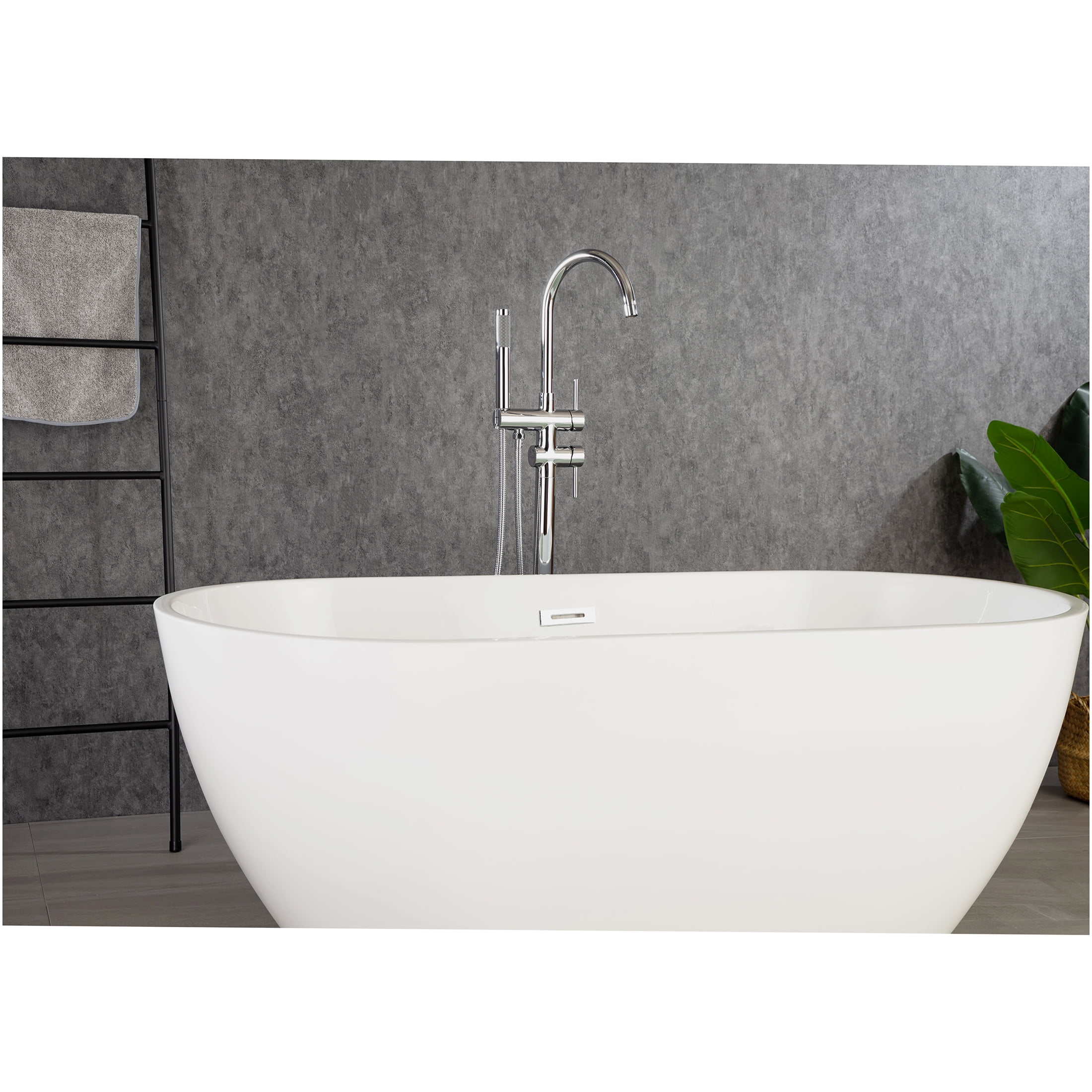 JERFIT Floor Mounted Tub Faucet with Hand Shower, Single Handle Freestanding Bathtub Filler in Chrome, Brushed Nickel Finish