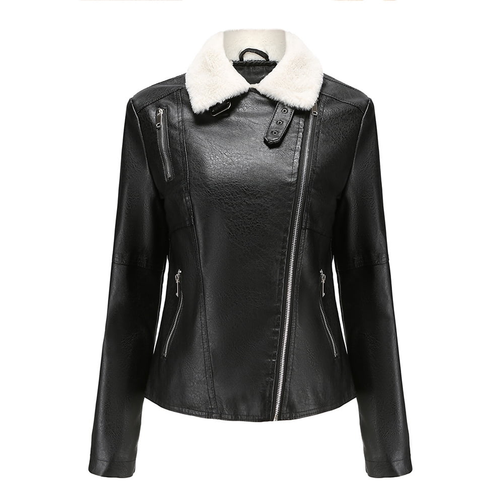 Leather Jackets for Women Zpanxa Women Faux Leather Moto Biker Short Coat Jacket, Plus Size Short Lightweight Motorcycle Biker Jacket, Fitted Slim Jackets Coat Black A L