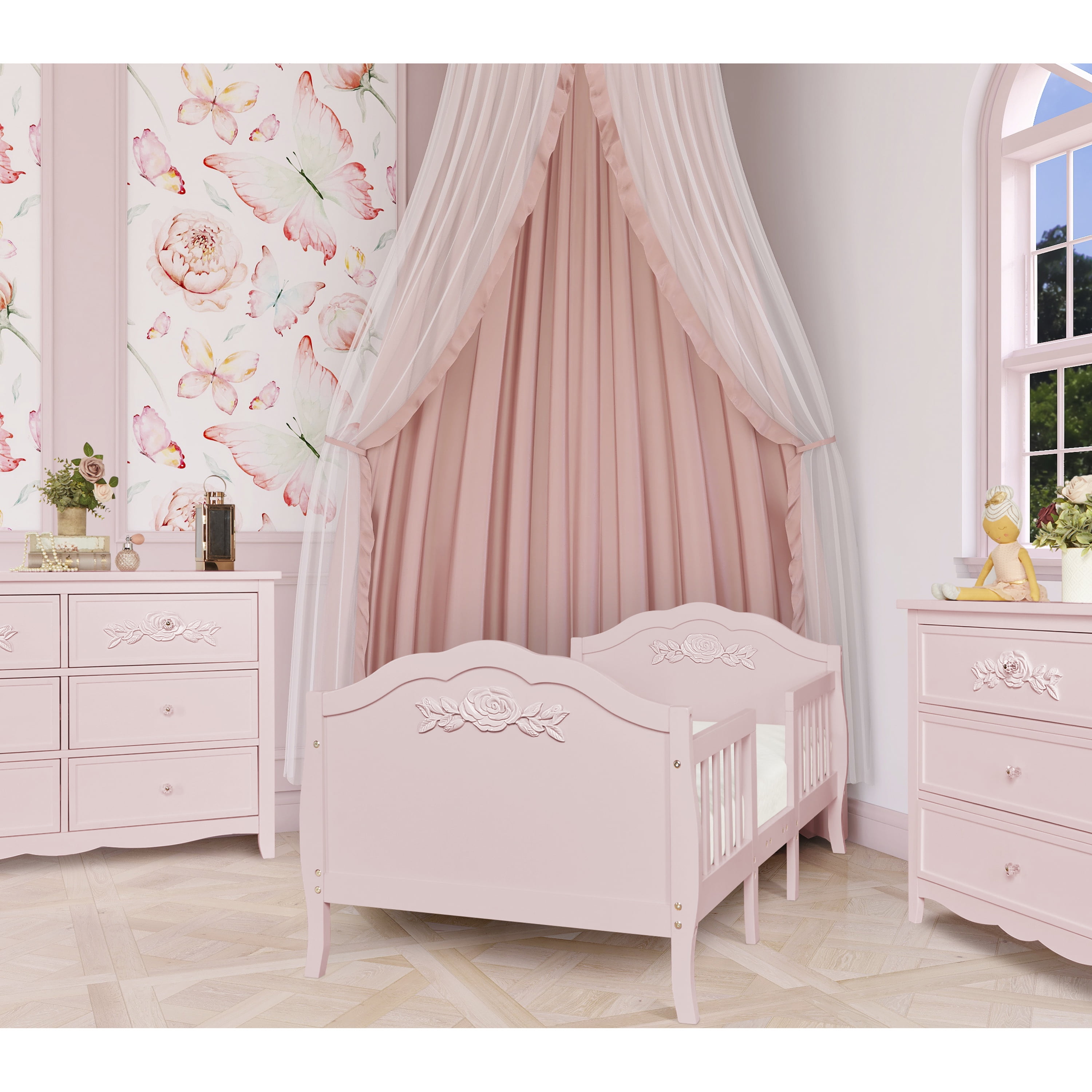 Dream On Me Rose 3-in-1 Convertible Toddler Bed, Greenguard Gold and JPMA Certified, Blush Pink