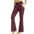 thumbnail image 3 of QATAINLAV Flare Yoga Pants for Women Casual High Waisted Bell Bottom Full Length Stretch Workout Pants Solid Color Micro Flared Trousers with Pockets My Orders Placed by Me Wine M, 3 of 9