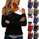 thumbnail image 1 of RKSTN Off the Shoulder Tops for Women Oversized Cold Shoulder Metal Buckle Single Strap Long Sleeve T Shirt Womens Casual Colorblock Plus Size Loose Fits Comfy Elegant Basic Tee Fall Spring Clothes, 1 of 7