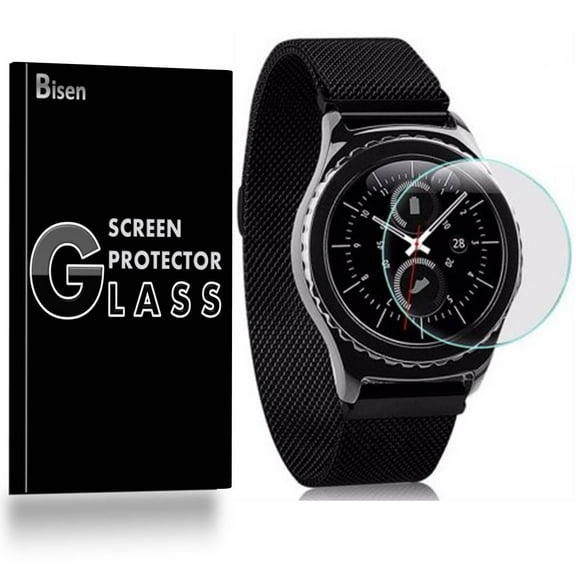 Samsung Galaxy Watch 42 mm / Samsung Gear Sport (2018) [3-Pack BISEN] Screen Protector Tempered Glass, 9H Hardness, Anti-Scratch, Anti-Shock, Bubble Free, Shatterproof