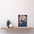 thumbnail image 2 of Elegant Peacock Bird with Rose Flower Blooms Vibrant Floral Blue Pink Orange Artwork Framed Wall Art Print A4, 2 of 5