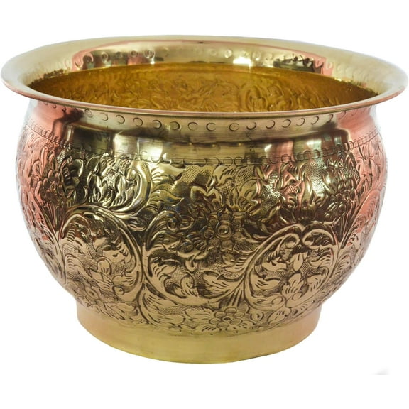Handcrafted Carving Brass Planter ||  Container|| Flower Pot for Indoor/Outdoor  & Home Decor (Dia. 10)