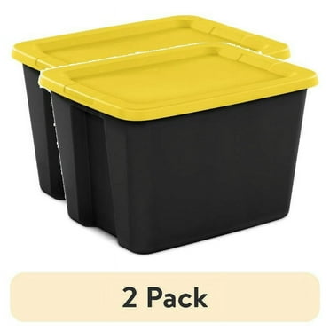 Sterilite Large Storage Bin, 18 Gallon Plastic Storage Container with Snap-On Lid, Black and Yellow( Pack of 2)