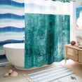 thumbnail image 5 of No Hook Shower Curtain, Teal Shower Curtains for Bathroom with See Through Top Window, Retro Oil Painting Modern Abstract Art Aesthetics Waterproof & Washable Bath Curtain Stall 48"x72", 5 of 9