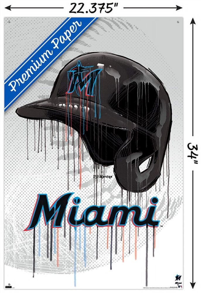 MLB Miami Marlins - Drip Helmet 22 Wall Poster with Pushpins, 22.375" x 34"