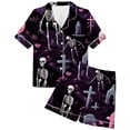 thumbnail image 5 of Women Halloween Pajama Sets 2 Piece Pj Set Ghost Graphic Button Down Soft Breathable Sleepwear with Shorts Easy Fit Lounge Sets for Women, 5 of 5