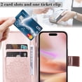thumbnail image 6 of Allytechgroup for iPhone 16 Case Wallet, Sunflower Embossed PU Leather Flip Cover Stand Hand Strap Shockproof Stylish Cards Slots Phone Case for iPhone 16, Rosegold, 6 of 7