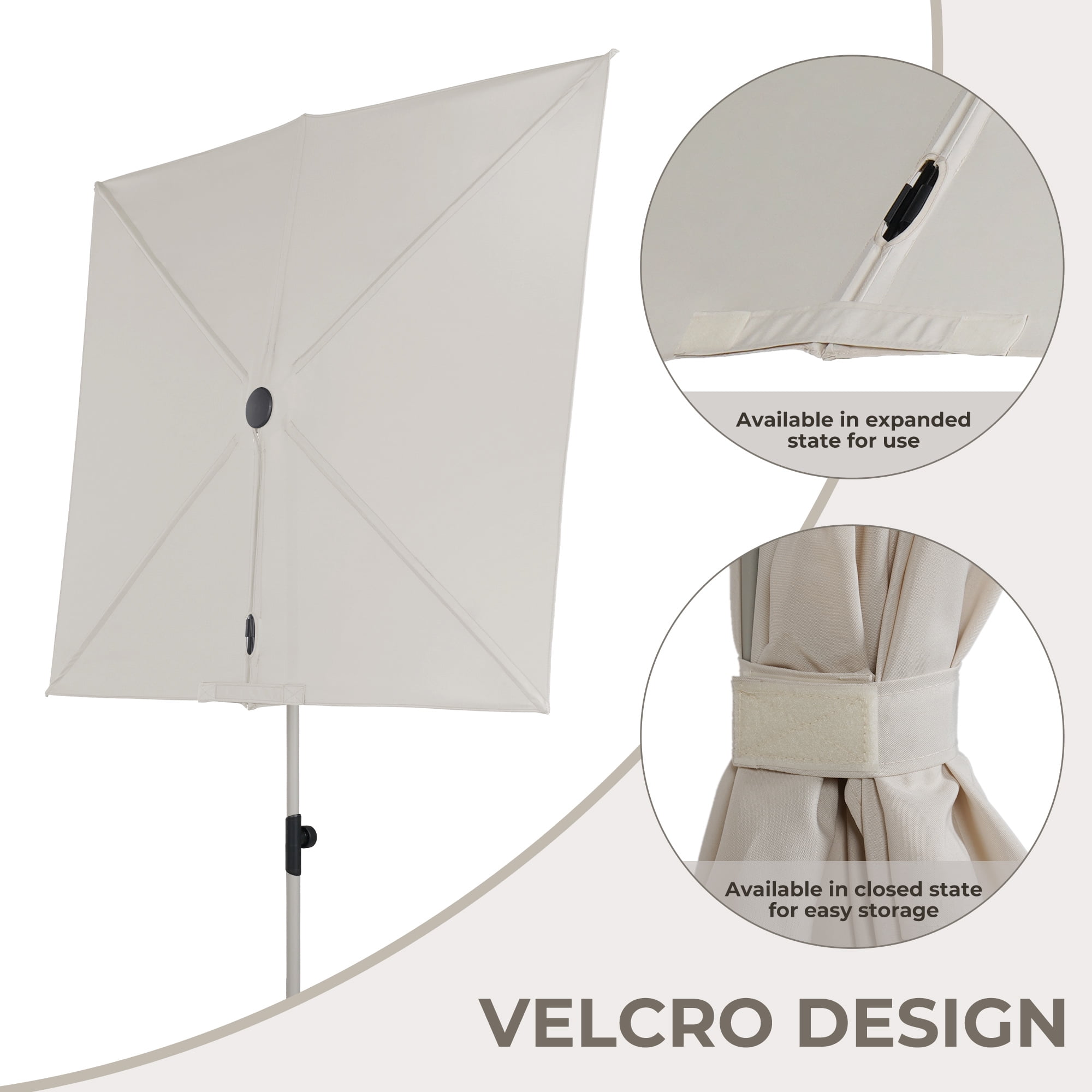 GRANDPATIO Outdoor 6x4 Ft Rectangular Balcony Umbrella, 360°Tilt & Rotation Flat Umbrella Shade, Natural White
