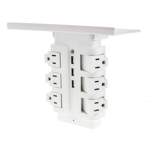 Wall Power Rotating Outlet Shelf - 6 Rotating Outlets 3 Fast Charging USB - Rotating Electrical Socket Power Stand Holder - Space Saving Surge Protector