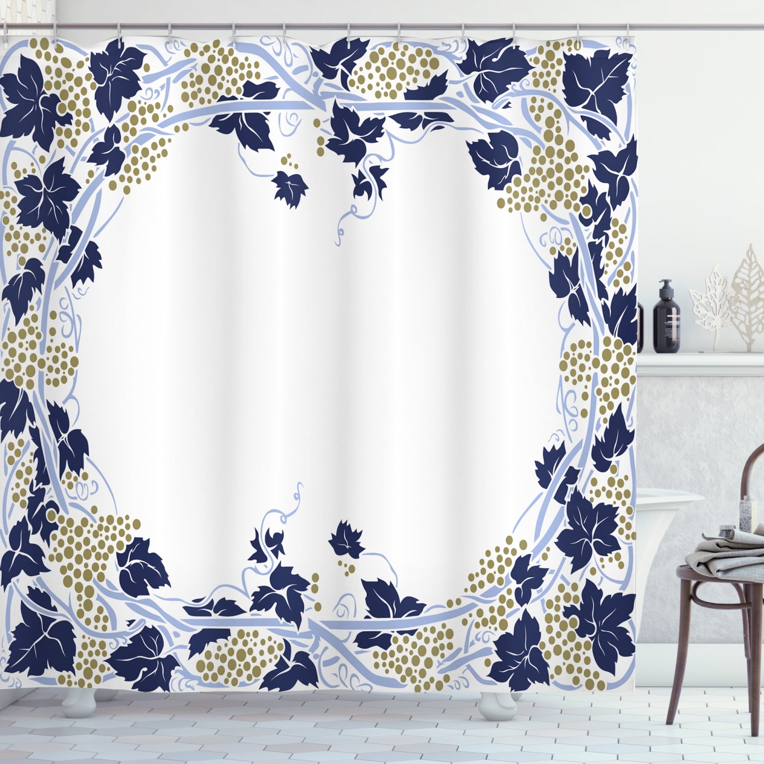 Vines Shower Curtain, Mediterranean Botany Framed Grape Leaves
