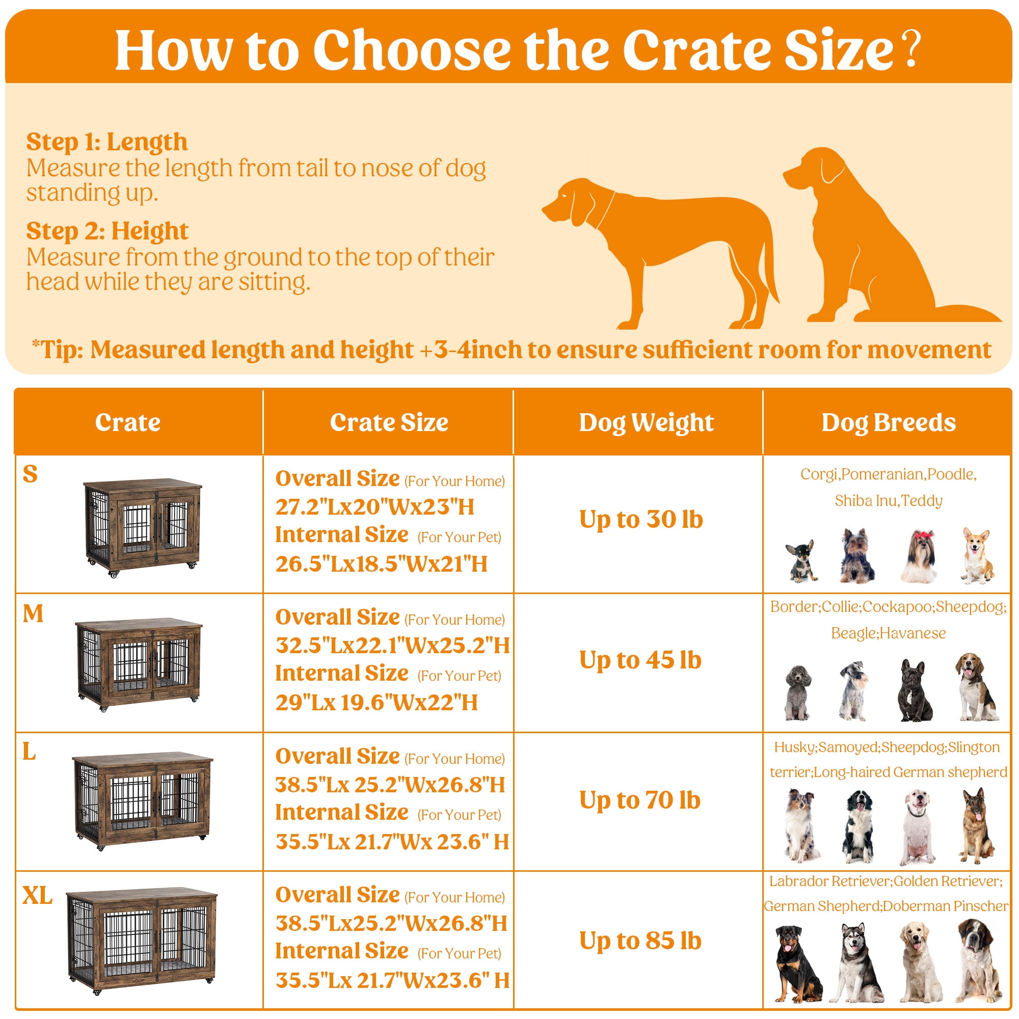GIKPAL 32 Inch Pet Kennel with Soft Pads 2 Door Heavy Duty Indoor Wooden Dog Crate on Wheels up to 45 lbs Walmart