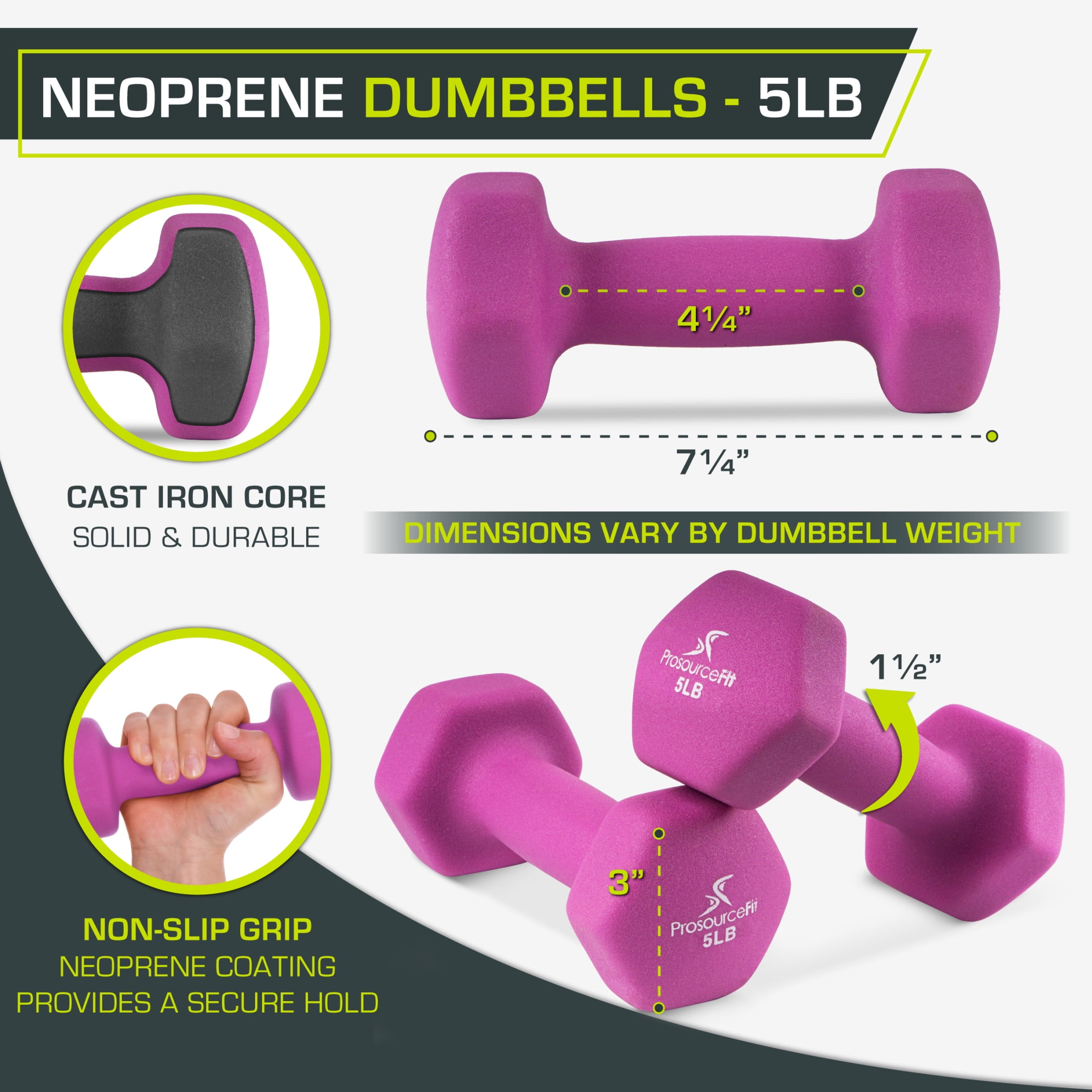 ProsourceFit Neoprene Coated Dumbbells – Set of 2 (5 lbs Each)