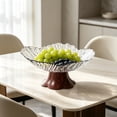 thumbnail image 4 of Faux Wood Grain Pedestal Serving Bowl, Clear Petal Shape Plastic, Vintage Style Fruit, Candy and Snack Bowl With Raised Base for Table or Home Kitchen, 4 of 6