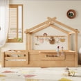 thumbnail image 3 of Jopath Twin Size Floor Bed with Guardrails and Roof, Kids House Floor Bed with a Small Built-in Tray for Boys Girls Natural, 3 of 9