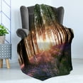 thumbnail image 4 of Forest Soft Flannel Fleece Throw Blanket, Bluebell Woods Sunrise with White Rabbit Sunny Spring Day in Woodland, Cozy Plush for Indoor and Outdoor Use, 60" x 80", Purple Green, by Ambesonne, 4 of 5