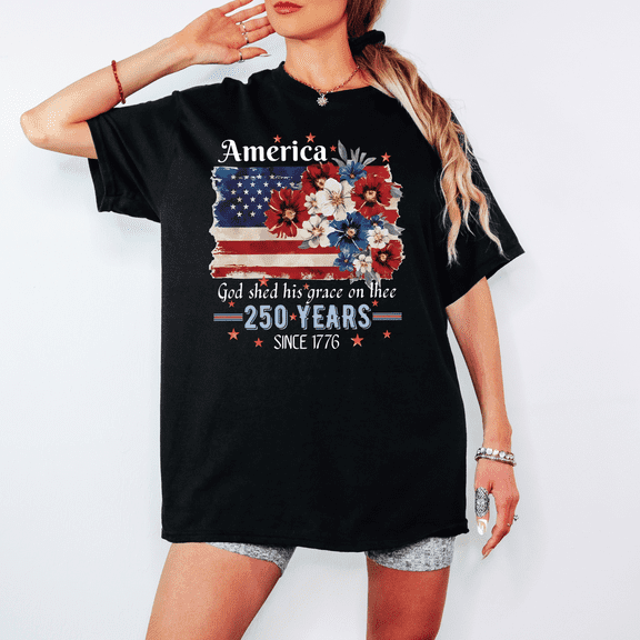 Floral American Flag T-Shirt, 250 Years Since 1776 Shirt, Patriotic 4th Of July Unisex Cotton Tee