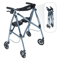 Stander Space Saver Rollator, Lightweight Folding Walker for Seniors, Four Wheel Rolling Walker with Seat & Locking Brakes, Cobalt Blue