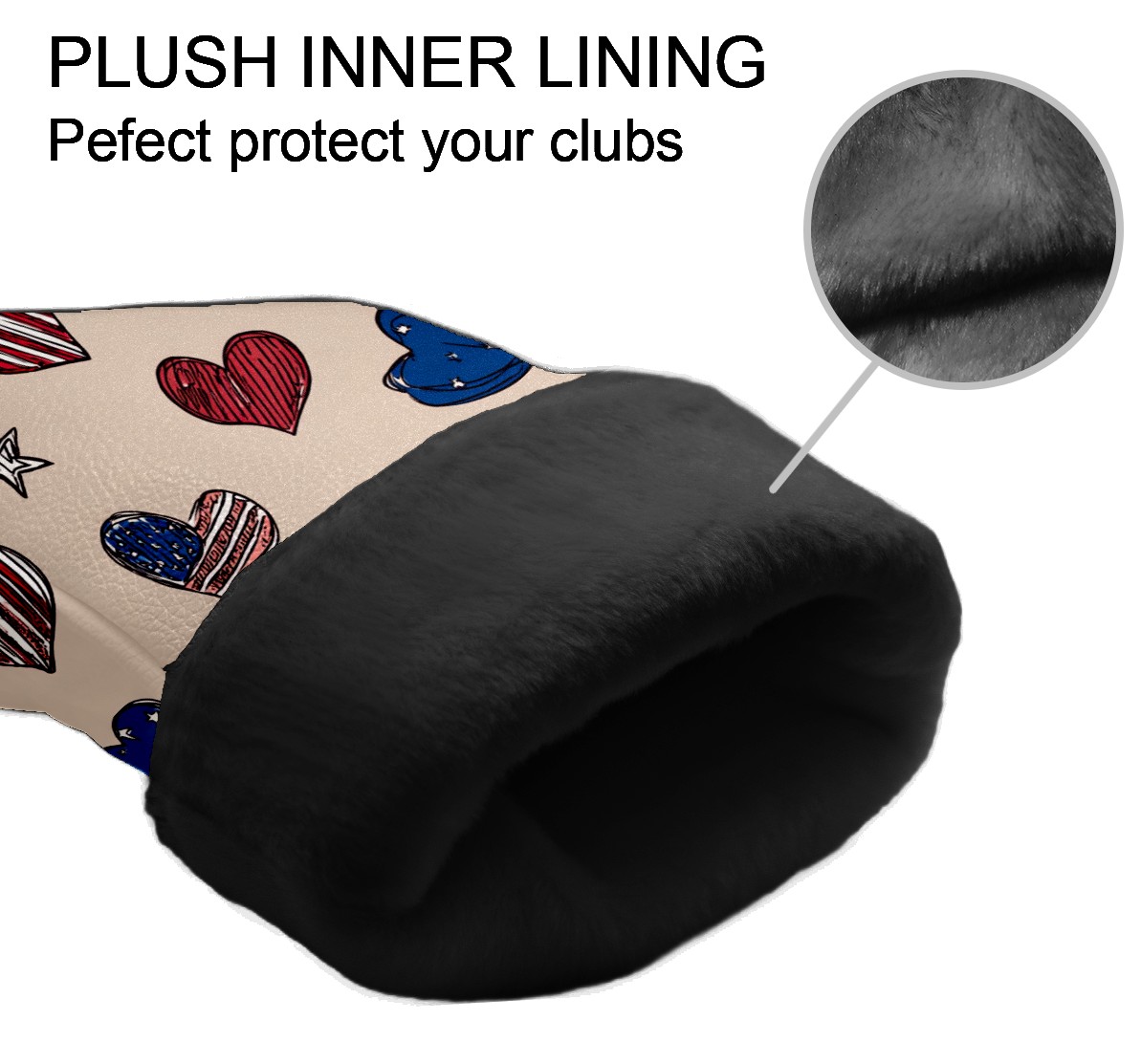 Golf Club Covers, Pink HeartStar Premium PU Leather Driver Hybrid Putter Head Covers with Velvet Lining, Waterproof Golf Gifts for Men Women
