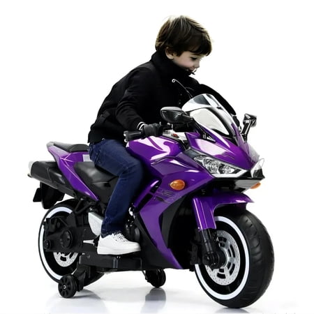 Ride On Motorcycle for Kids, 12V 7AH Kids Electric Motorcycle Toys with Training Wheels, Light Wheels, Manual Throttle,LED Lights, Music, USB, MP3,1.8-3.2 MPH Speed,Gift for Children Boys Girls,66LBS