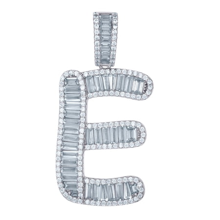 925 Sterling Silver Unisex Baguette Cubic Zirconia E Alphabet Letter Name Personalized Monogram Initials Charm Pendant N