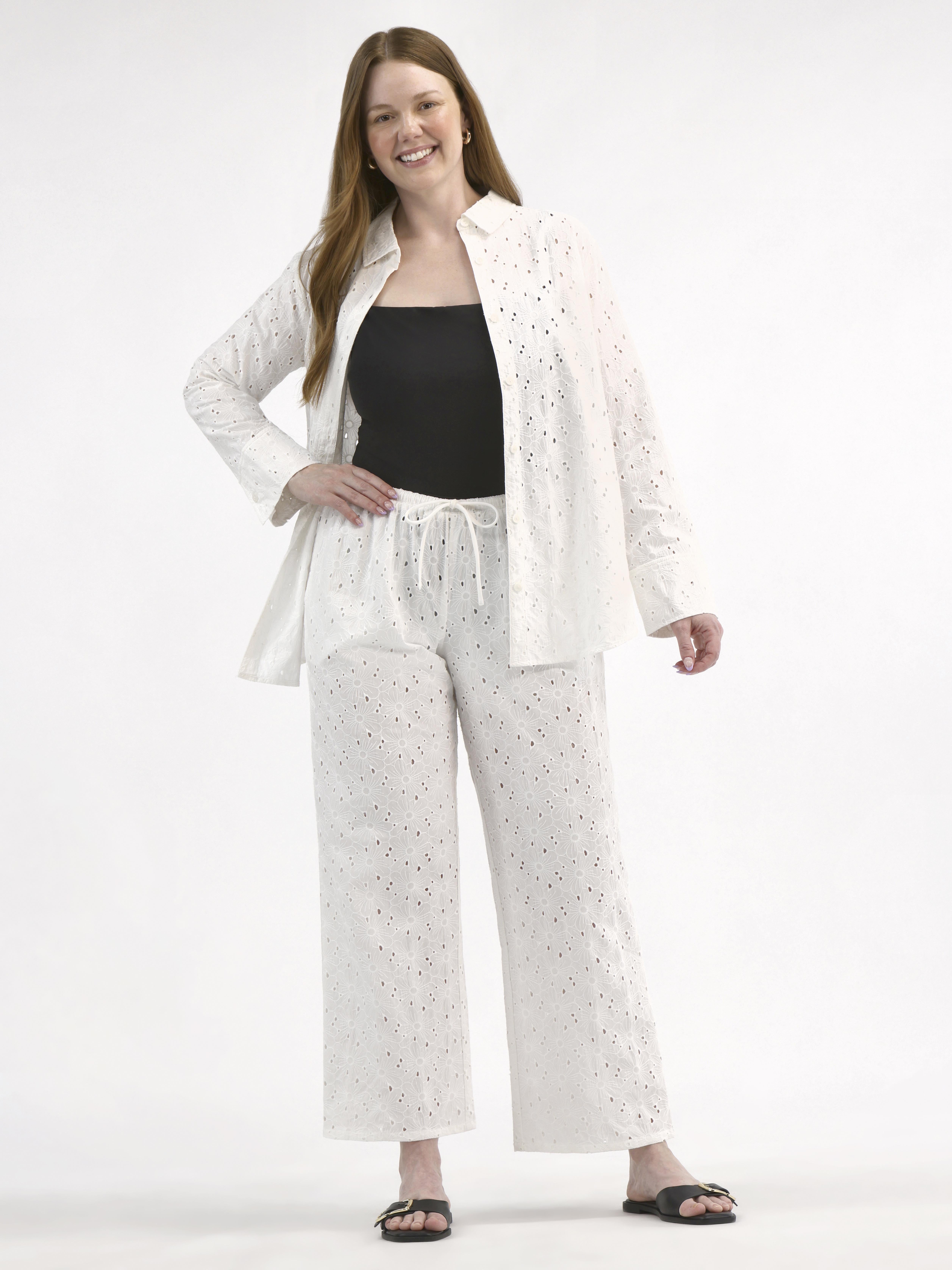 Free Assembly Women's Cotton Eyelet Coverup Pants, Sizes XXS-XXL
