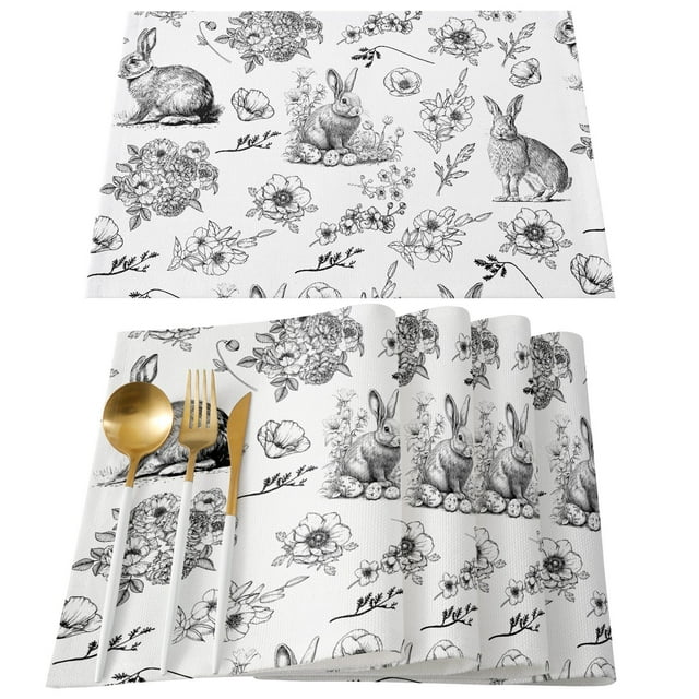 Binwennn Napperons de Table Ronds Motif Lapin de Pâques Œuf en Lin Imprimé Cuisine Salle à Manger Napperon Décoratif Isolé(2)