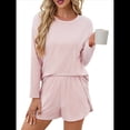 thumbnail image 2 of Conjuntos de Pijama para Mujer, Conjuntos de Dos Piezas A Rayas, Top de Larga y Pantalones Cortos con Abertura, Ropa de Dormir Estampada, Pijamas Cómodos. Rosa XL, 2 of 9