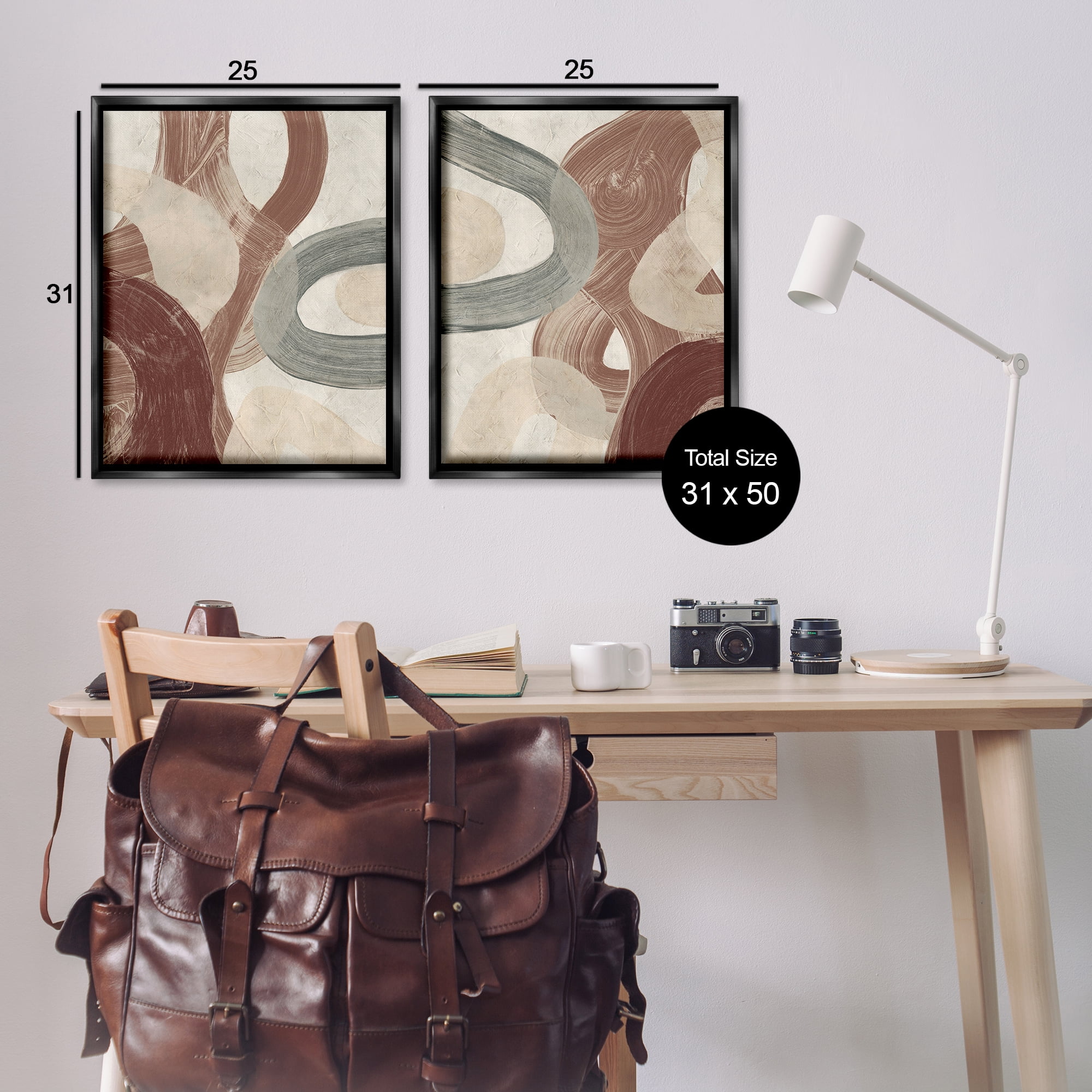 Stupell Industries Curvy Abstract Swirls Abstract Painting Black Floater Framed Canvas Art Print Wall Art, 31 x 25, Set of 2
