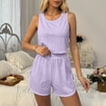 thumbnail image 2 of Women's Summer Two Piece Lounge Set Sleeveless Crop Tank Top with Side Split Shorts Cutout Detail Casual Purple, 2 of 7
