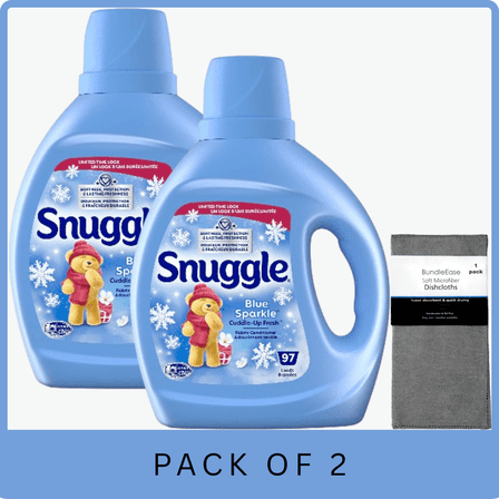 Snuggle Blue Sparkle Liquid Fabric Softener 66 oz, 97 Loads with Microfiber Solid Color Towel by BundleEase