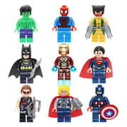 Super Heroes Set of 9pcs Custom Building Block Toys Superman Iron Man Hulk Captain America
