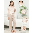 thumbnail image 6 of Luxury Women's Silk Satin Pajama Set - Long Sleeve Lace Trim Lapel Sleepwear Nightwear Loungewear, Champagne, S, 6 of 10