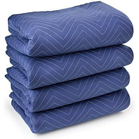 4 Moving & Packing Blankets 80" x 72" (55 lb/dz Weight) - Professional Quilted Shipping Furniture Pads (Royal Blue)