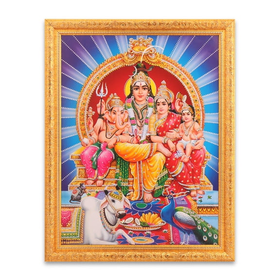 Bm Traders Shivji Parivar Zari Print Photo In Religious Frame (14 X 18 Inch)