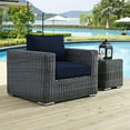 thumbnail image 2 of Modern Contemporary Urban Design Outdoor Patio Balcony Lounge Chair, Navy Blue, Rattan, 2 of 2