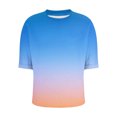 thumbnail image 4 of Lmnyox Crew Neck T Shirt for Women Half Sleeve Gradient Print Tee Shirt Casual Loose Summer Tops with Pocket, 4 of 7