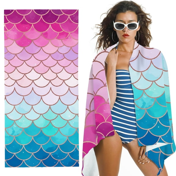 RKSupls Oversized Microfiber Beach Towel - Mermaid Print, for Bathroom, beach, Soft Super Absorbent- 30x60 in