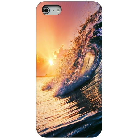 - CUSTOM Black Hard Plastic Snap-On Case for Apple iPhone 5 / 5S / SE - Ocean Wave Sunset