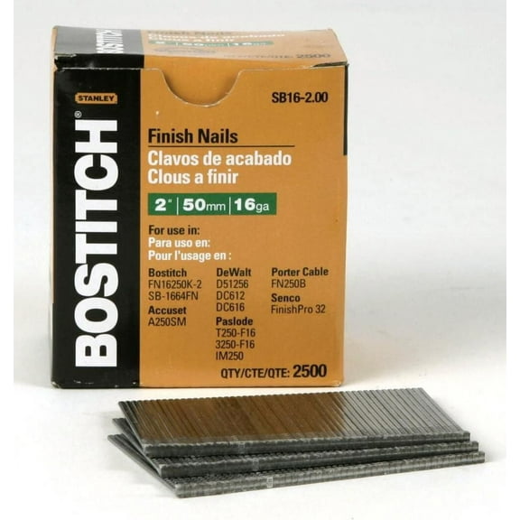 Bostitch 2" 16 Ga. Straight Strip Finish Nails Smooth Shank 2500 pk