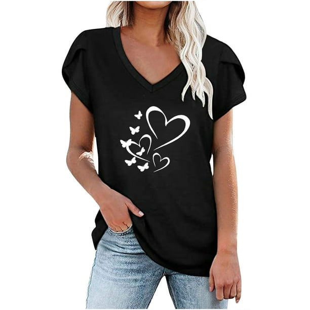 Blusa informal con estampado de manga corta y cuello en V de verano para mujer con estilo OAVQHLG3B Store lin121212