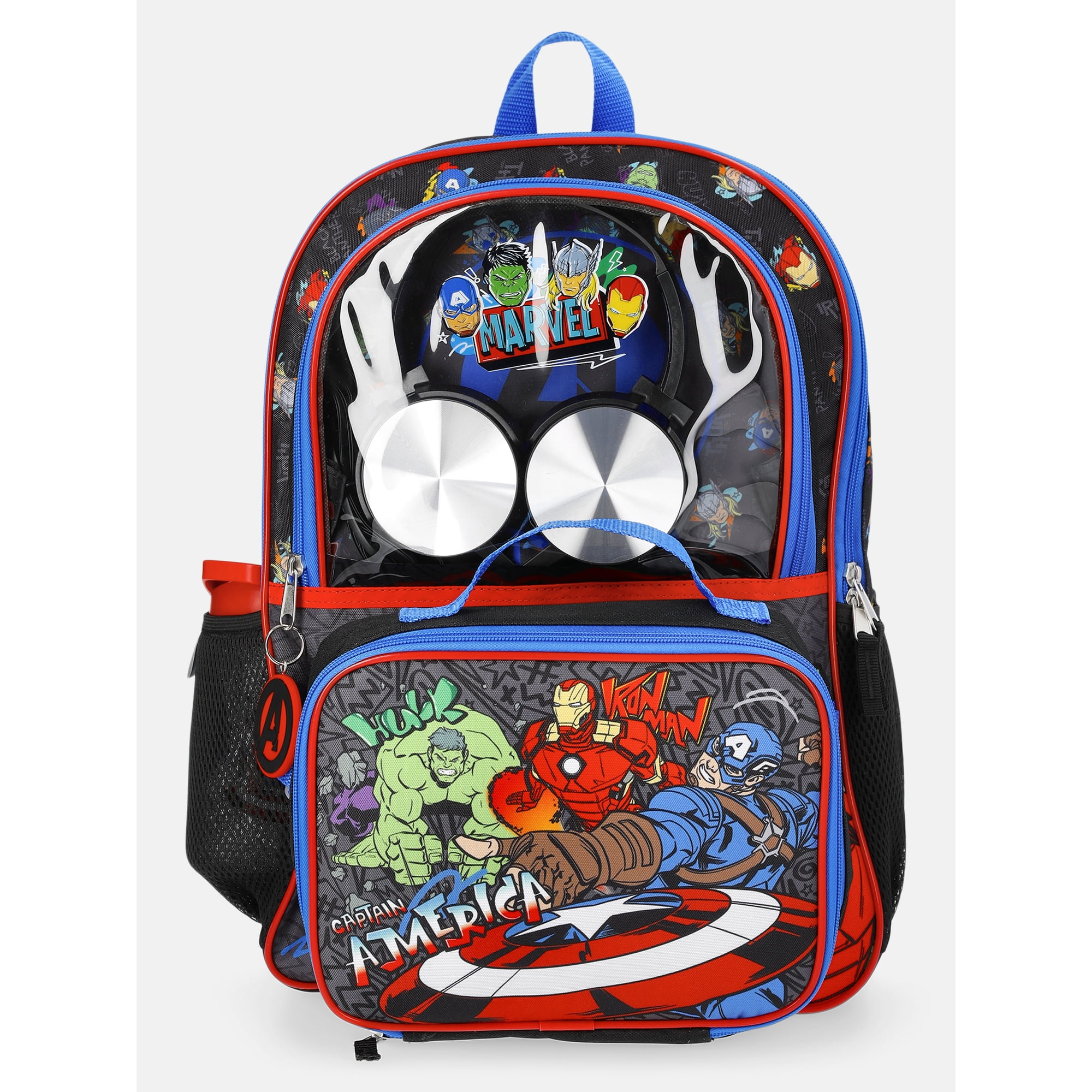 Marvel Black Backpack Set with Lunch kit, Headphones and Water Bottle