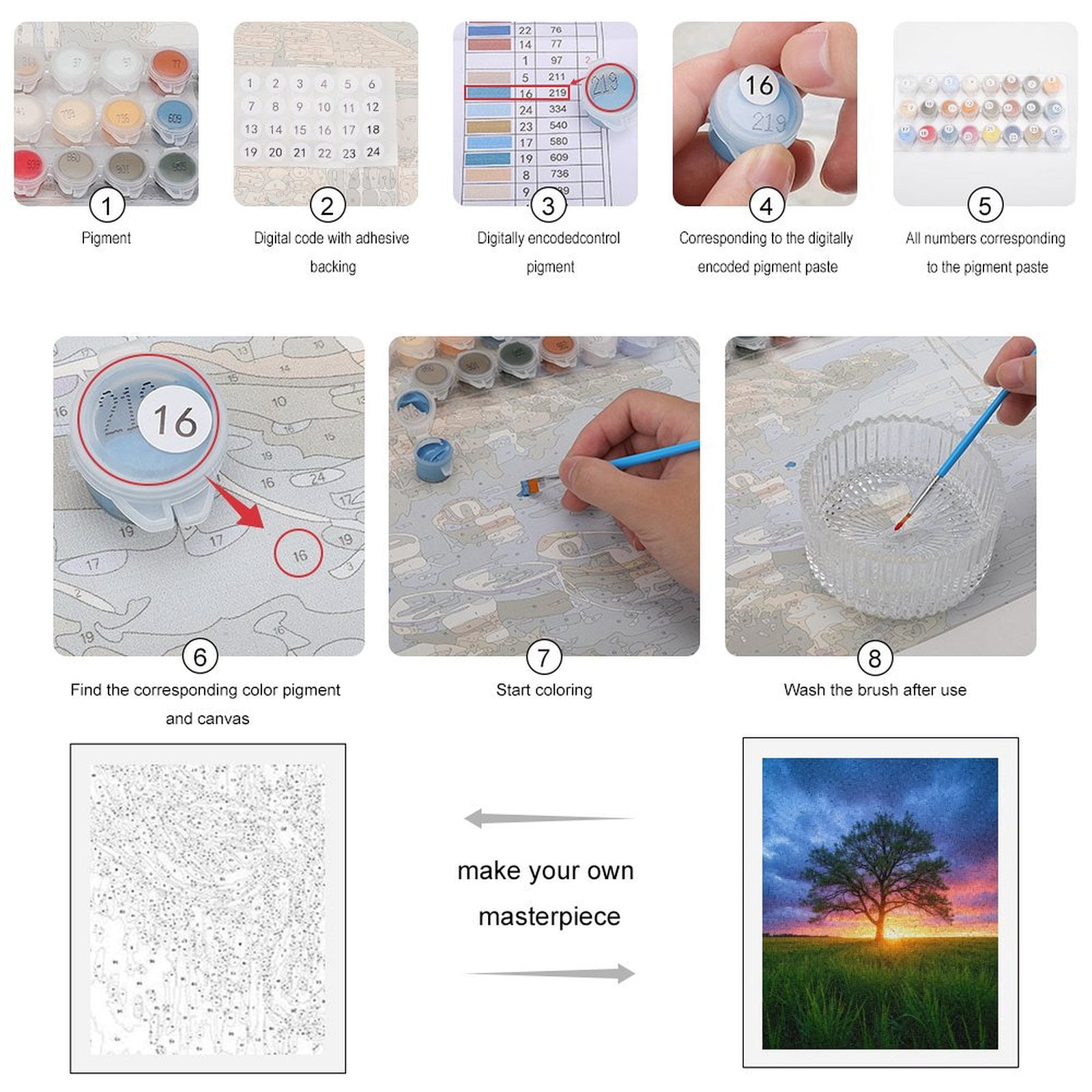 Paint by Numbers Kit for Adults, Sunset Tree Serenity Field Sky Paint by Numbers, Easy Paint by Numbers Kit for Adults Beginner, DIY Adult Paint by Number Kits on Canvas, 12x16in Home Decor